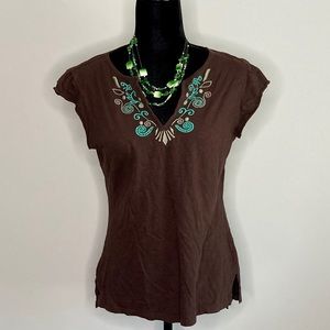 Athleta Embroidered V-Neck T-Shirt